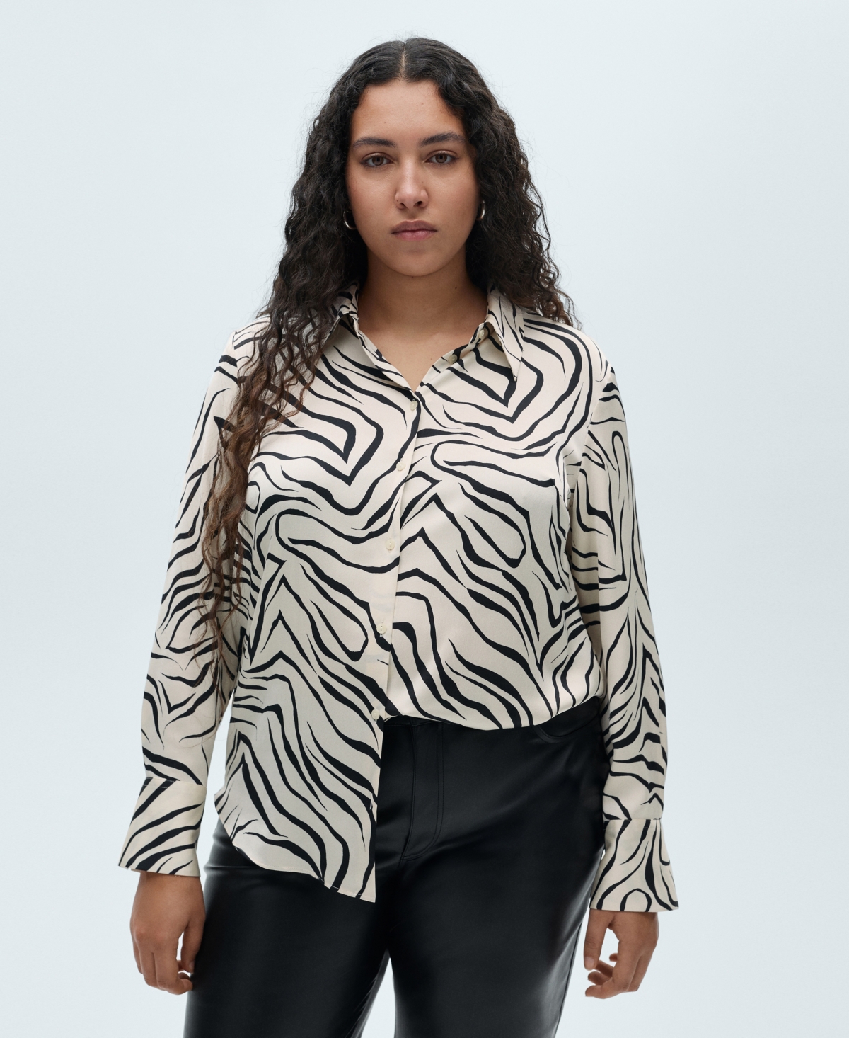 Mango Satin Print Shirt Ecru In Ecru