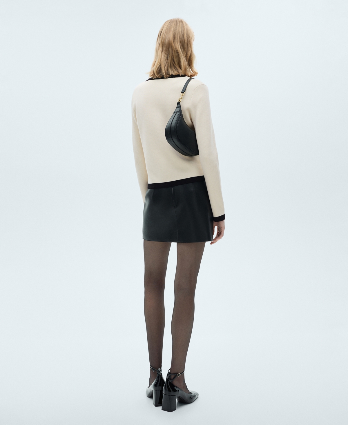 Mango Contrast Trim Short Sleeve Cardigan In Ecru