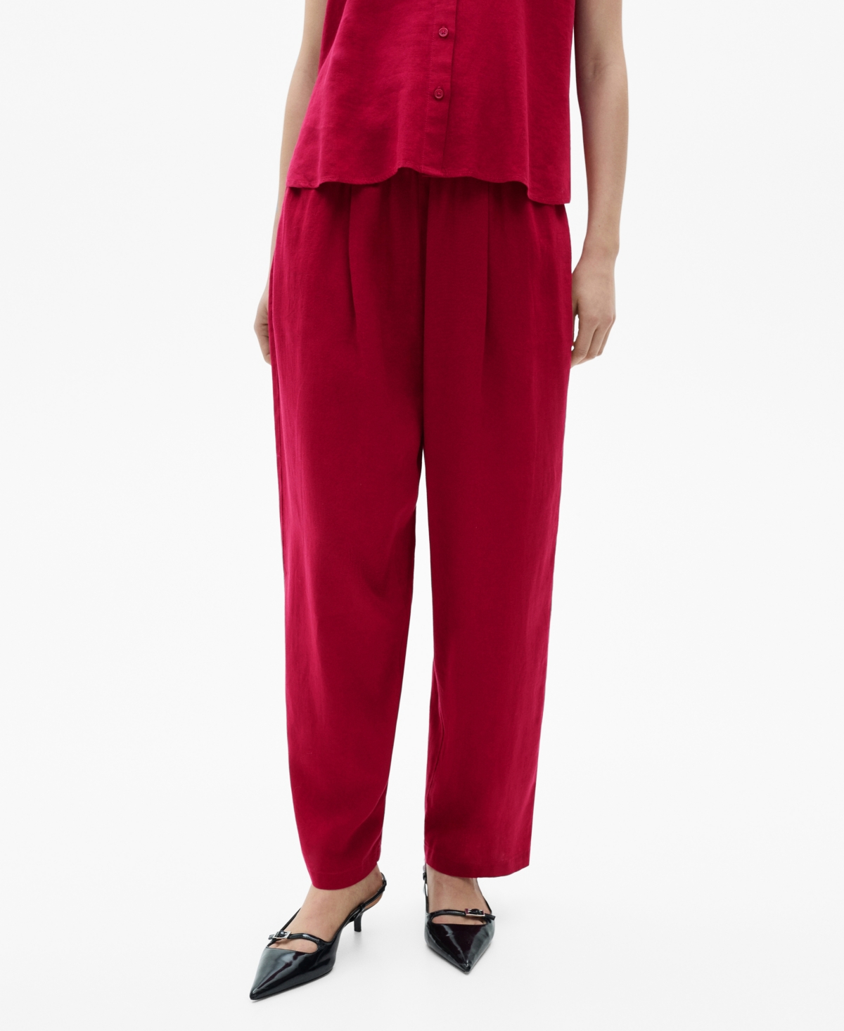 MANGO WOMEN'S FLOWING LINEN PANTS 