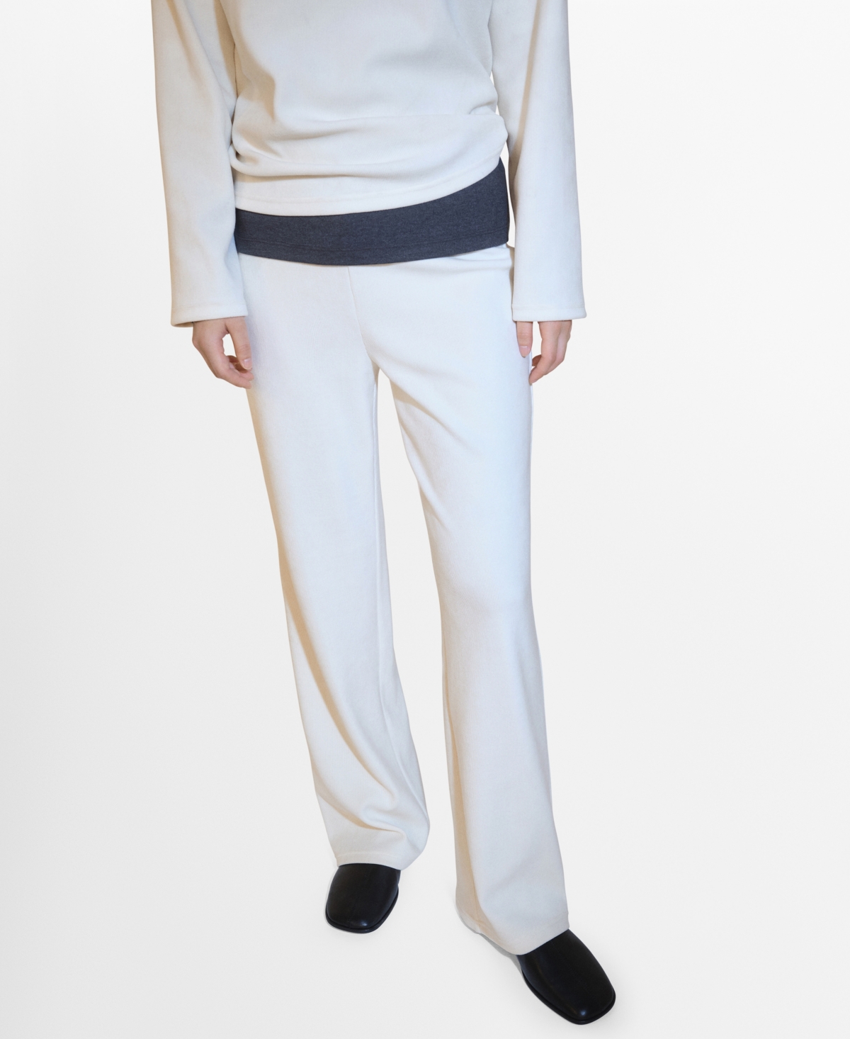 Mango Women's Corduroy Straight Pants In Ecru