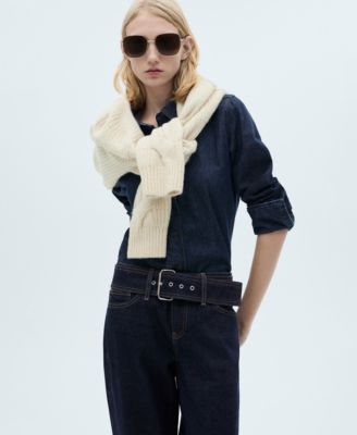 Women's Belted Low-Rise Straight Jeans