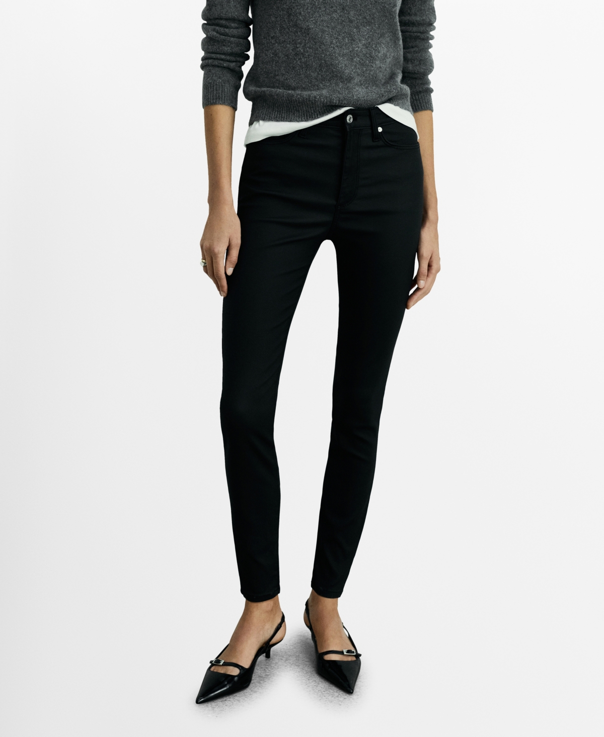 Mango Women's Skinny Coated Jeans In Black