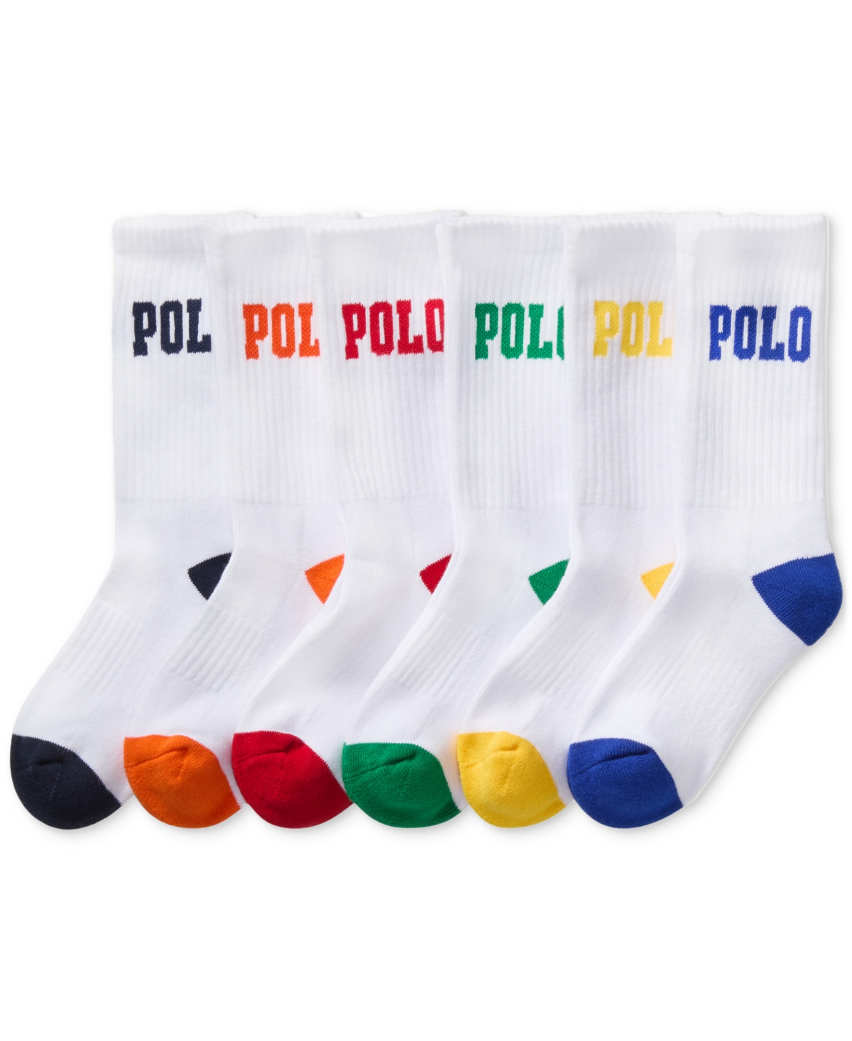Polo Ralph Lauren Toddler Boys Performance Polo Logo Cushioned Crew Socks, 6-pack In White