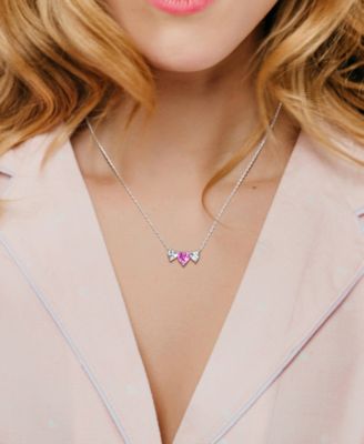 Lab-Created Pink Sapphire (1-1/2 ct. t.w.) & Lab-Created White Sapphire (1-1/10 ct. t.w.) Triple Heart 17" Pendant Necklace in Sterling Silver