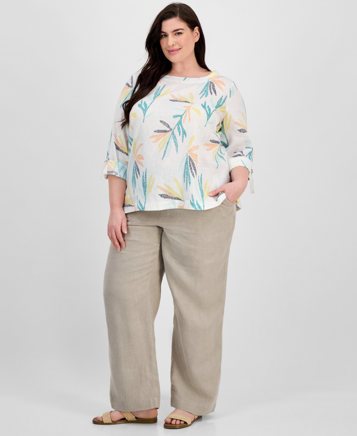 Shop Charter Club Plus Size 100% Linen Boat-neck Top, Exclusively At Macy's In Bright White