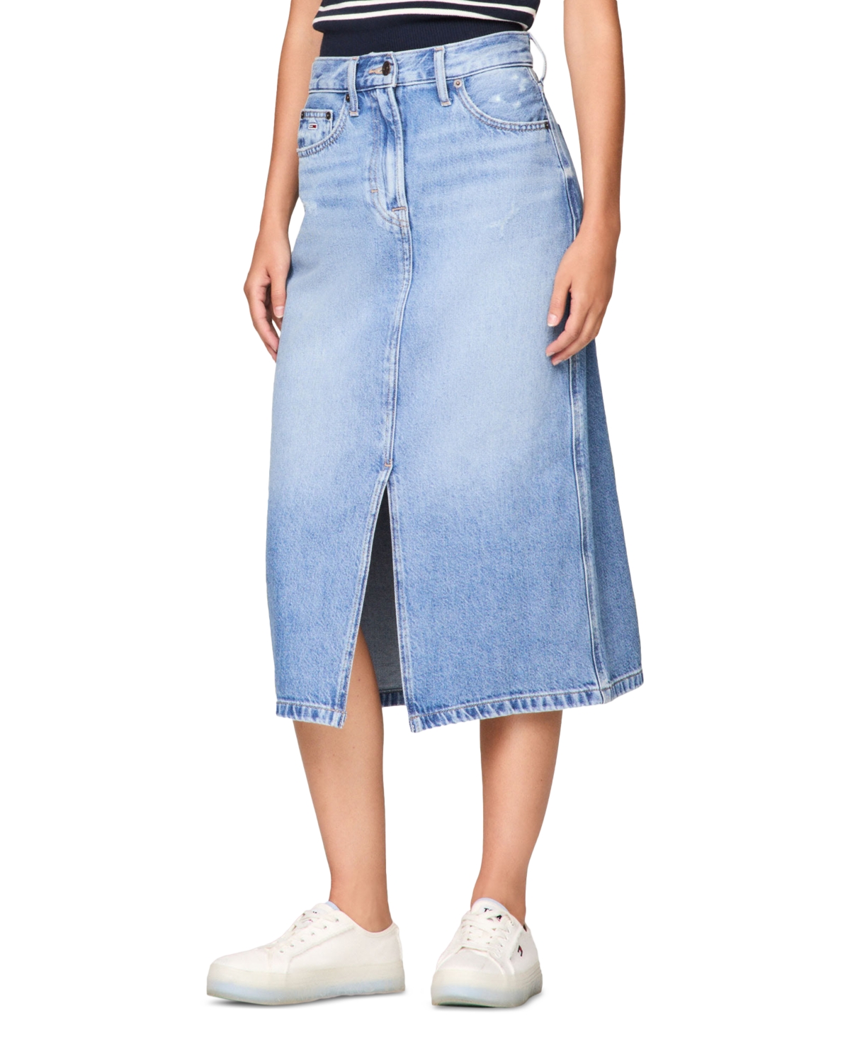 Tommy Jeans Women's Claire Front-slit Midi Denim Skirt In Denim Light