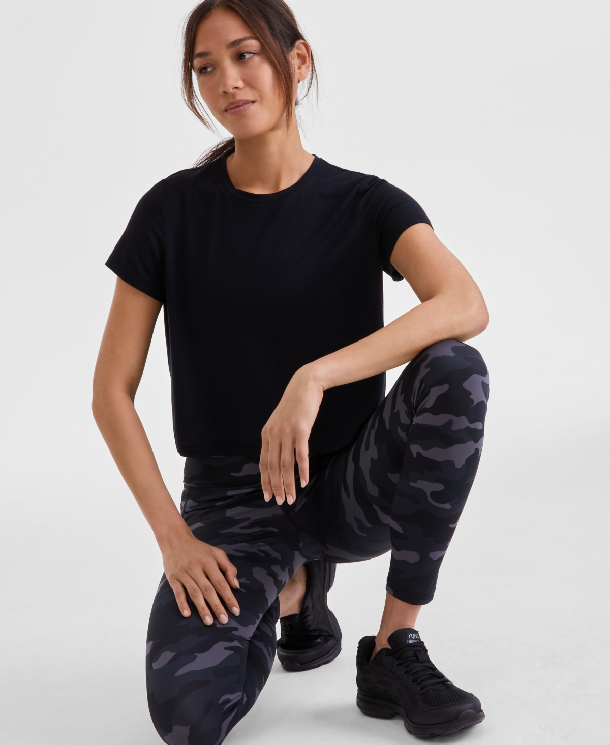 Id Ideology Women's Short-sleeve Crewneck Knit T-shirt, Exclusively At Macy's In Deep Black