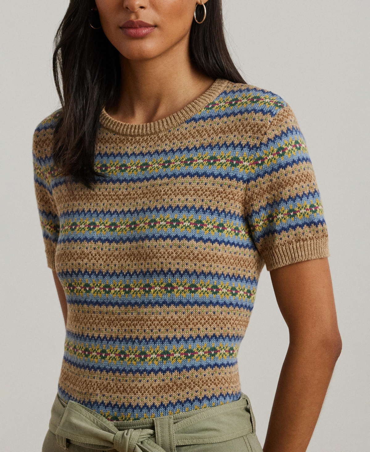 Shop Ralph Lauren Women's Fair Isle Short-sleeve Sweater, Regular & Petite In Multi