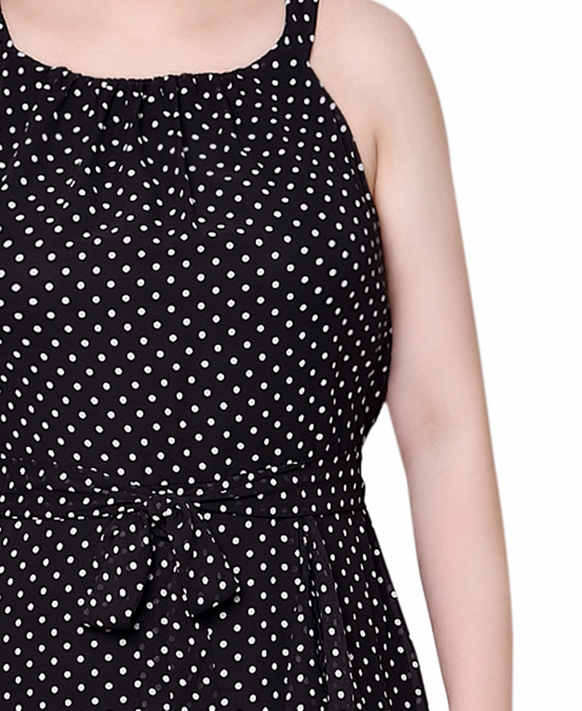 Ny Collection Petite Halter Front Chiffon Maxi Dress In Black Ivory Dot