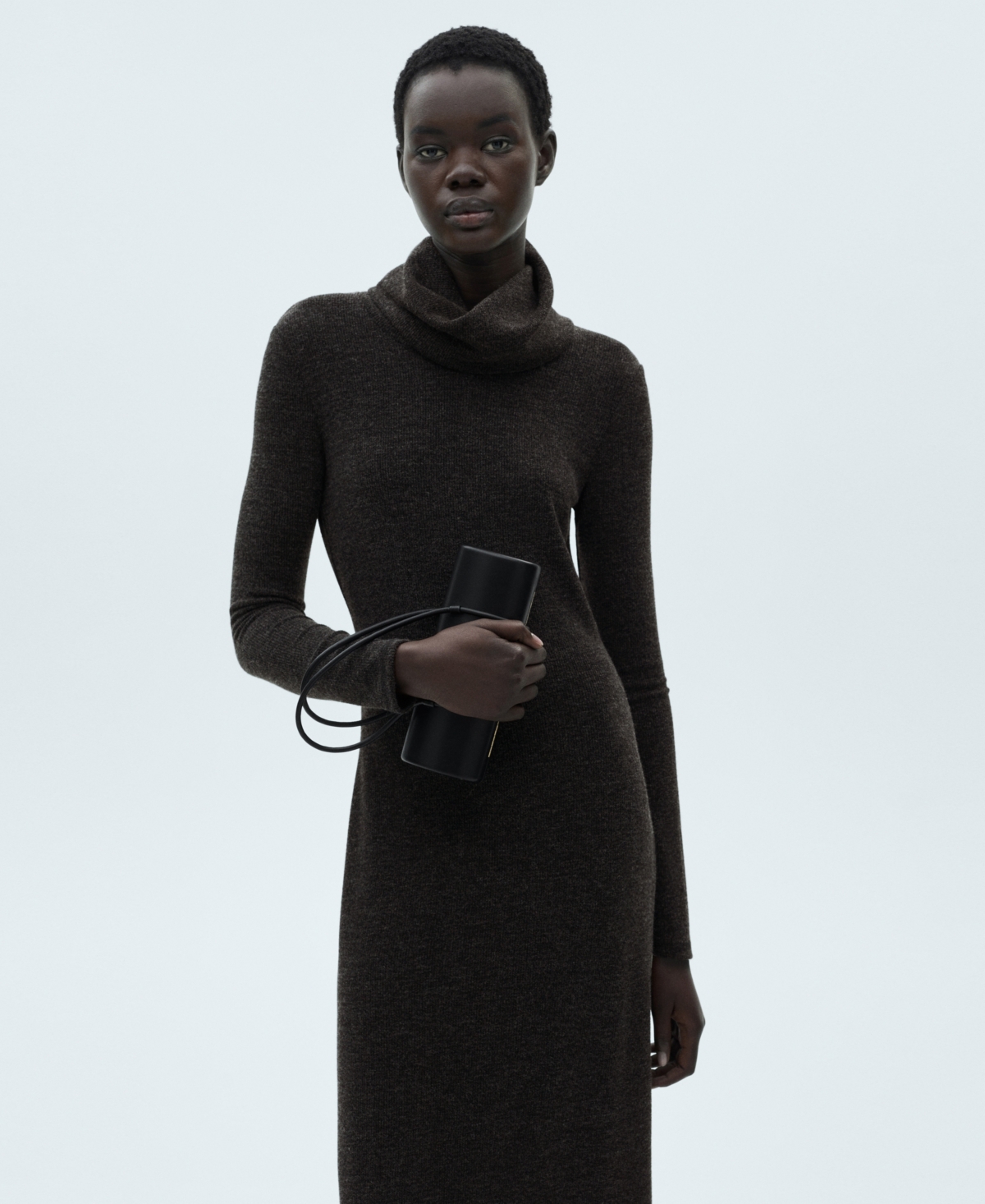 Shop Mango Women's Knitted Turtleneck Dress In Gray