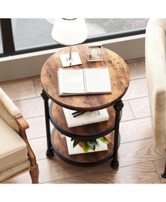 Round Side Table,Small End Table with 3 Shelves for Living Room,Bedroom, Night Stand Accent Coffee Table with Steel Frame for Small Spaces
