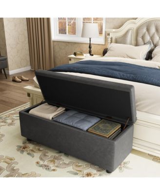 Storage Ottoman Bench, End of Bed Bench with The Synthetic Leather with Stitching, Dual Safety Hinges, 660 LBS Load, Upholstered Storage Bench