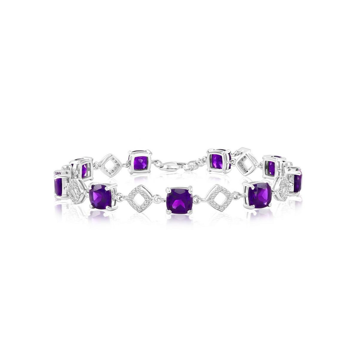 Sterling Silver, Square Gemstone Bracelet - Amethyst