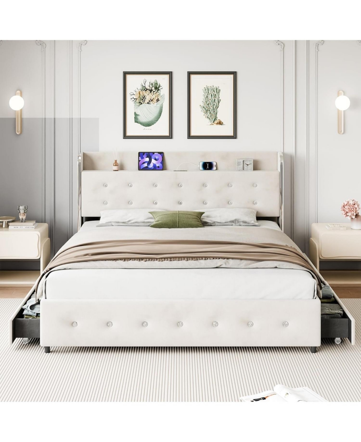 gaomon Queen Bed Frame, Upholstered Platform Frame with Trundle