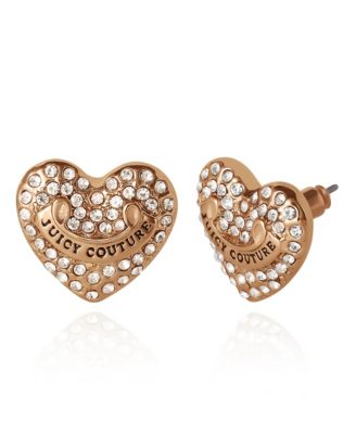 Heart Crystal Stud Earrings - Gold-Tone with Crystals
