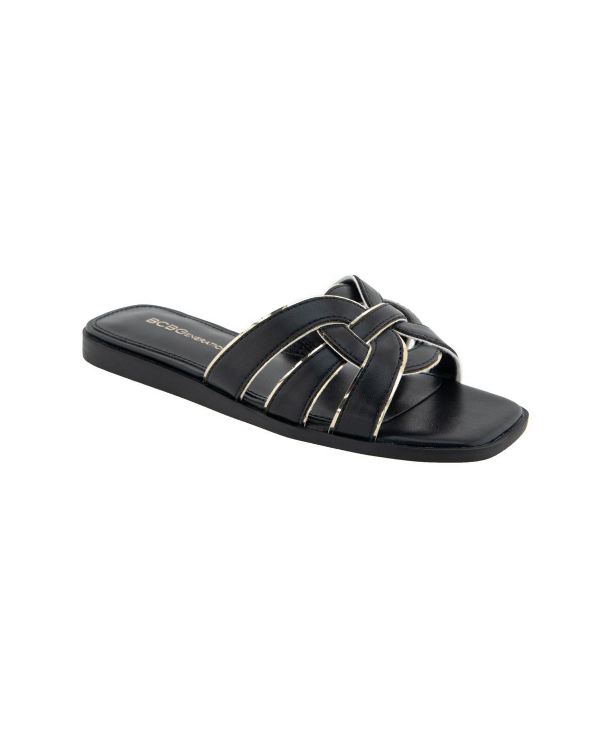 Bcbgeneration Women's Meltem Slide Flat Sandals In Black,platino