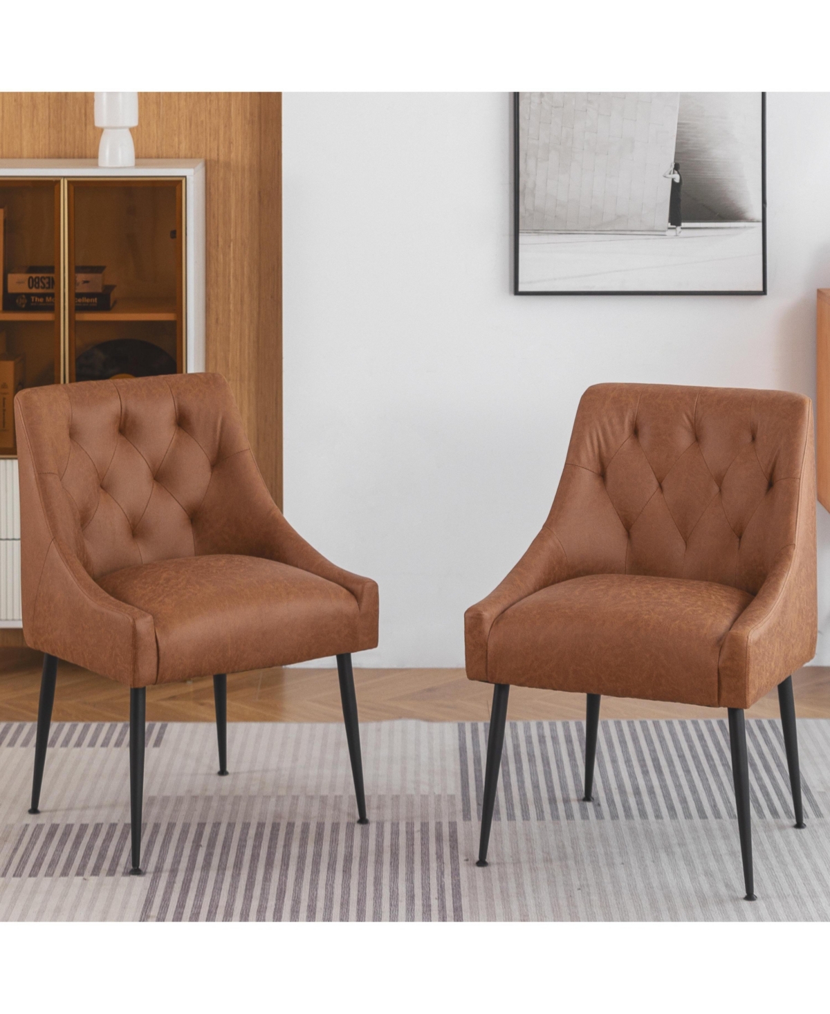 Dyhome Modern Upholstered Dining Chairs Set of 2, Mid Century Kitchen Side with 5.12” Cushions and Back Pull Rod for Kitchen, Living Roo