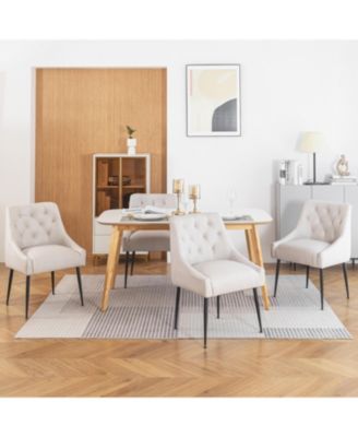 Modern Upholstered Dining Chairs Set of 4, Mid Century Kitchen Side Chairs with 5.12” Cushions and Back Pull Rod for Kitchen, Living Room