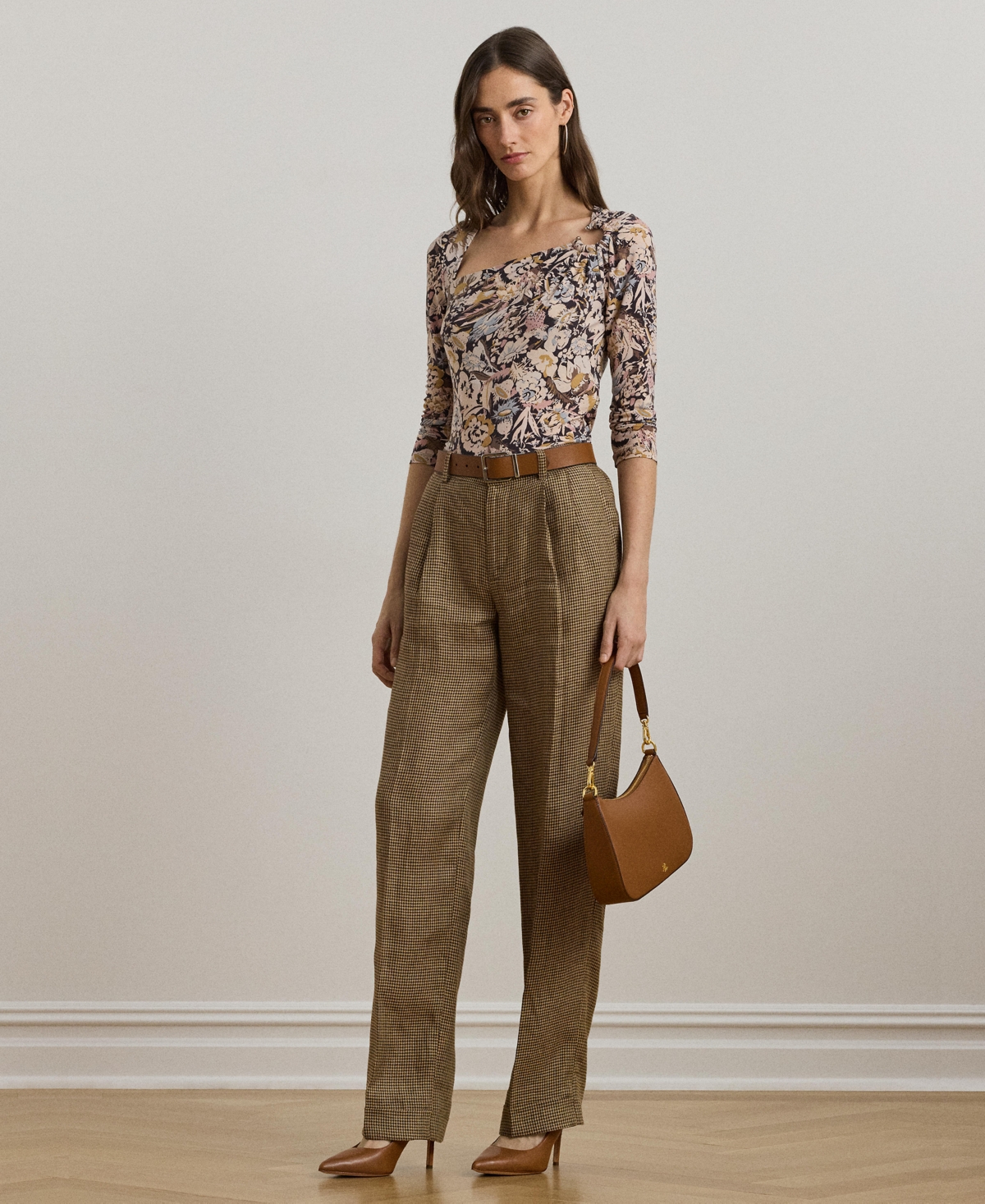 RALPH LAUREN WOMEN'S FLORAL STRETCH JERSEY ASYMMETRICAL TOP 