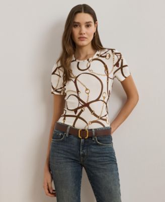 Lauren Ralph Lauren - Women's Belting-Print Cotton-Blend Crewneck Tee