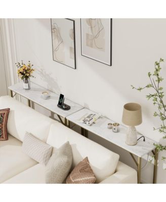 Farmhouse Console Tables with Power Outlet, 39.4" Entryway Table with Adjustable Feet, Behind Couch Table for Living Room, Entryway, Foyer