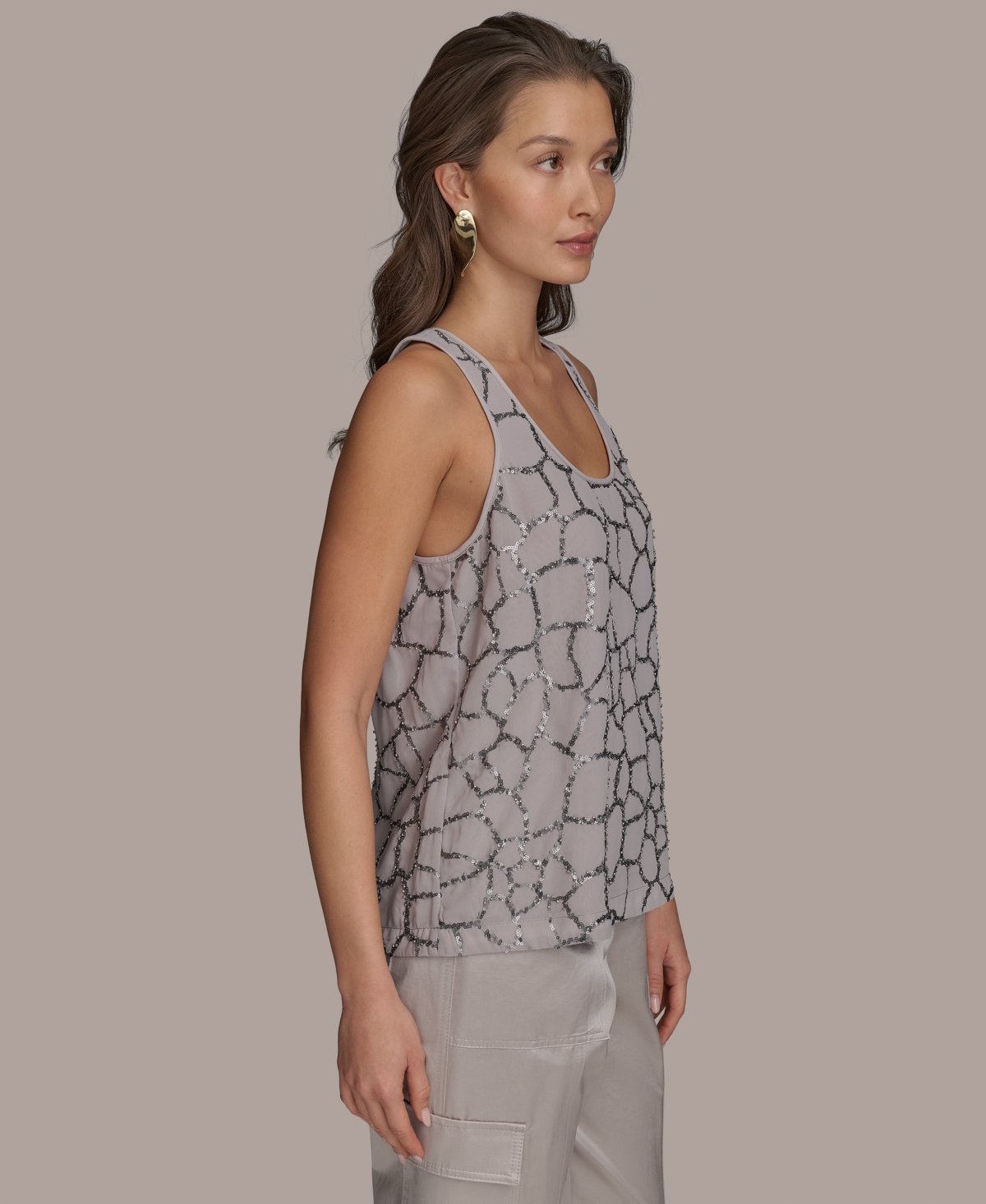 Shop Donna Karan Women's Scoop-neck Embellished Tank Top In Clay