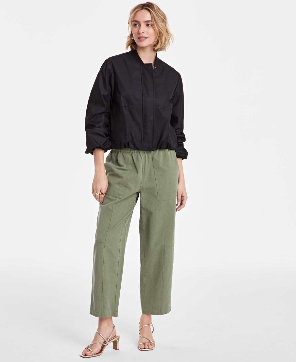 Women's Twill Bubble-Hem Bomber Jacket, Exclusively at Macy's - Swiss Mocha
