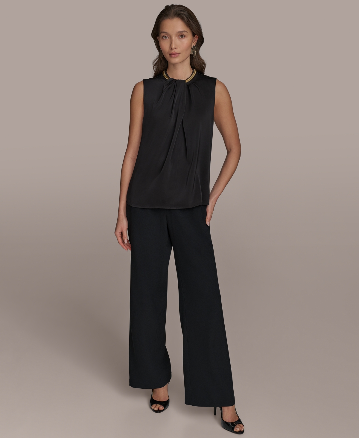 Shop Donna Karan Women's Chain Detail Twist-front Sleeveless Top In Black