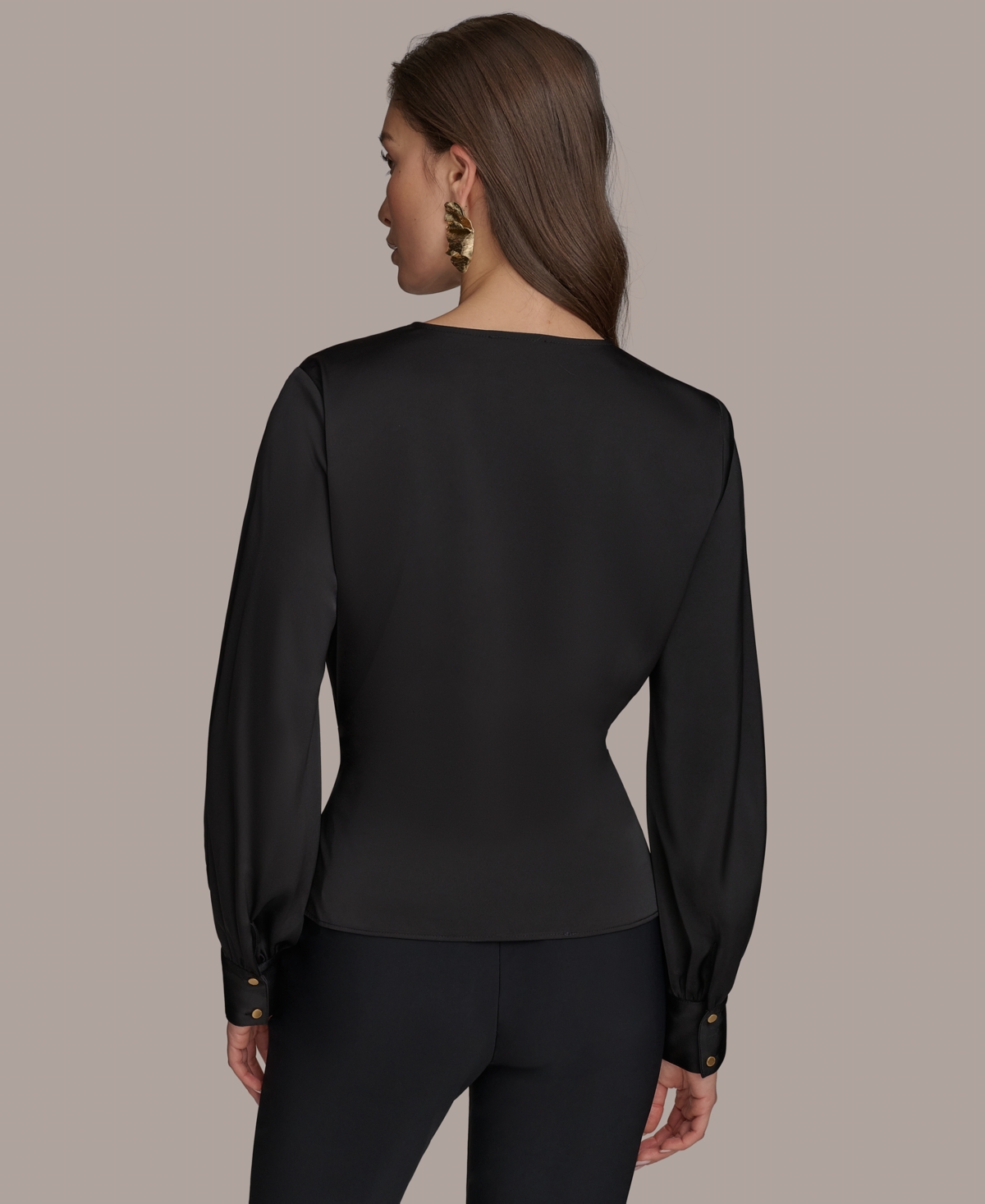 DONNA KARAN WOMEN'S FAUX-WRAP LONG-SLEEVE TOP 