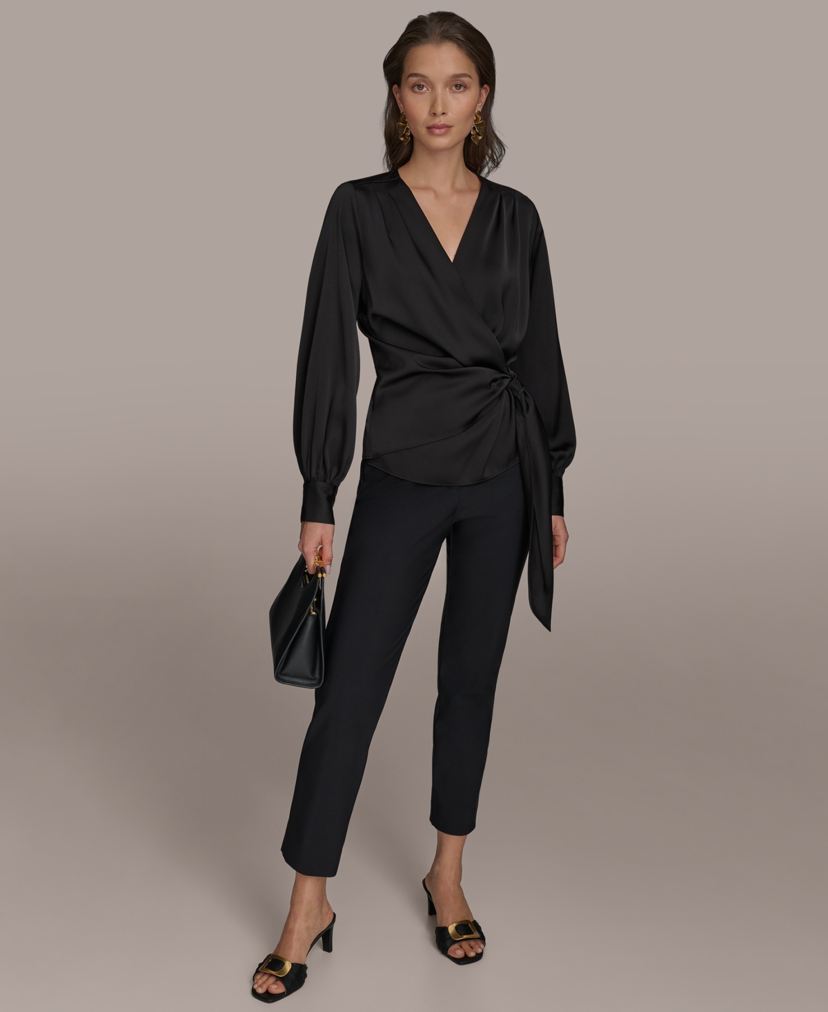 DONNA KARAN WOMEN'S FAUX-WRAP LONG-SLEEVE TOP 