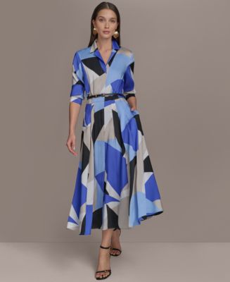 Donna Karan New York Women's Printed Belted Shirtdress - Macy's