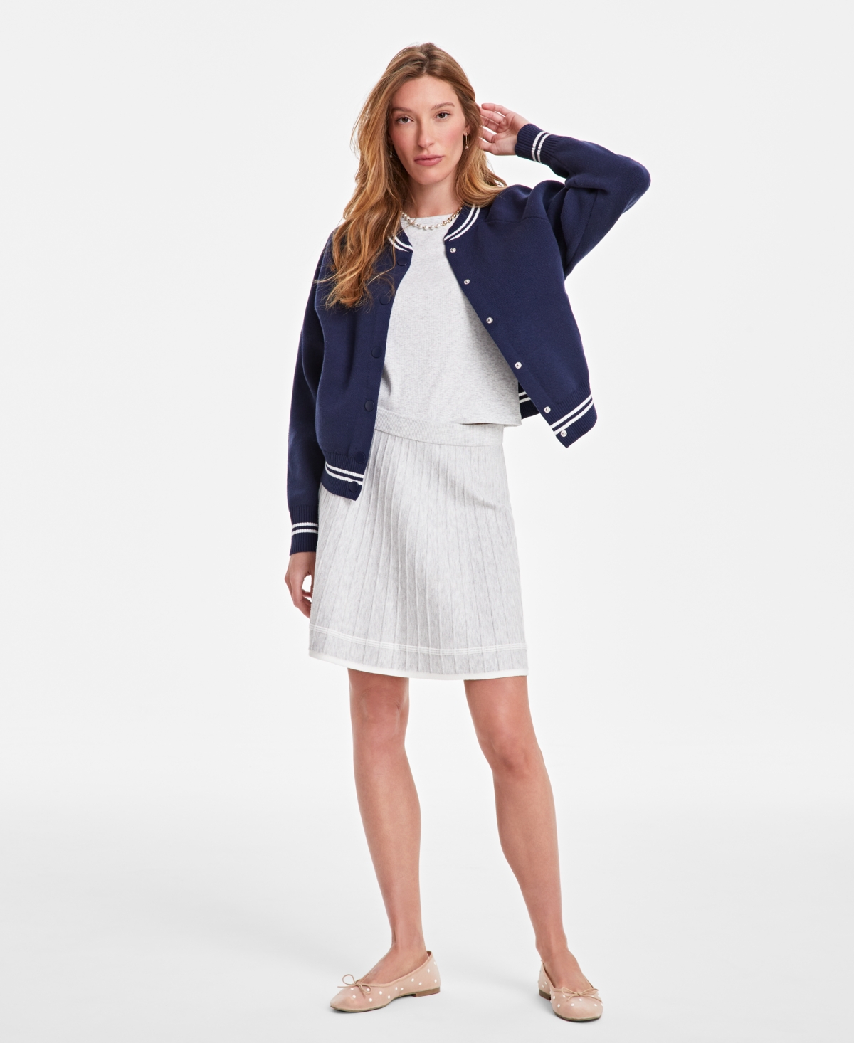 Shop On 34th Women's Tipped Flare Sweater Skirt, Exclusively At Macy's In Silver Heather