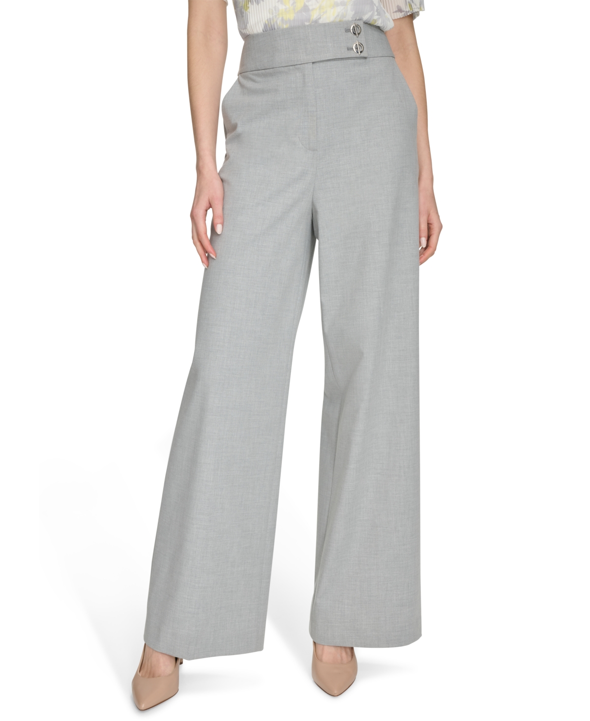 Calvin Klein Petite High-rise Wide-leg Pants In Light Heather Multi