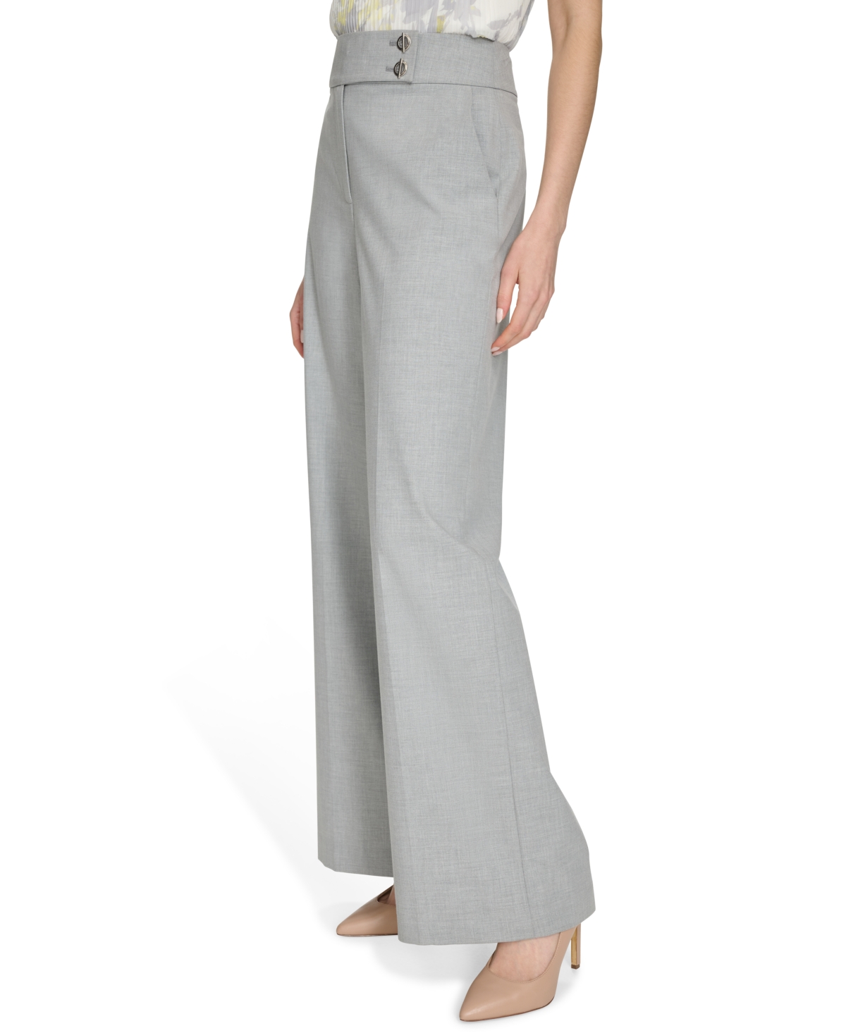 Calvin Klein Petite High-rise Wide-leg Pants In Light Heather Multi