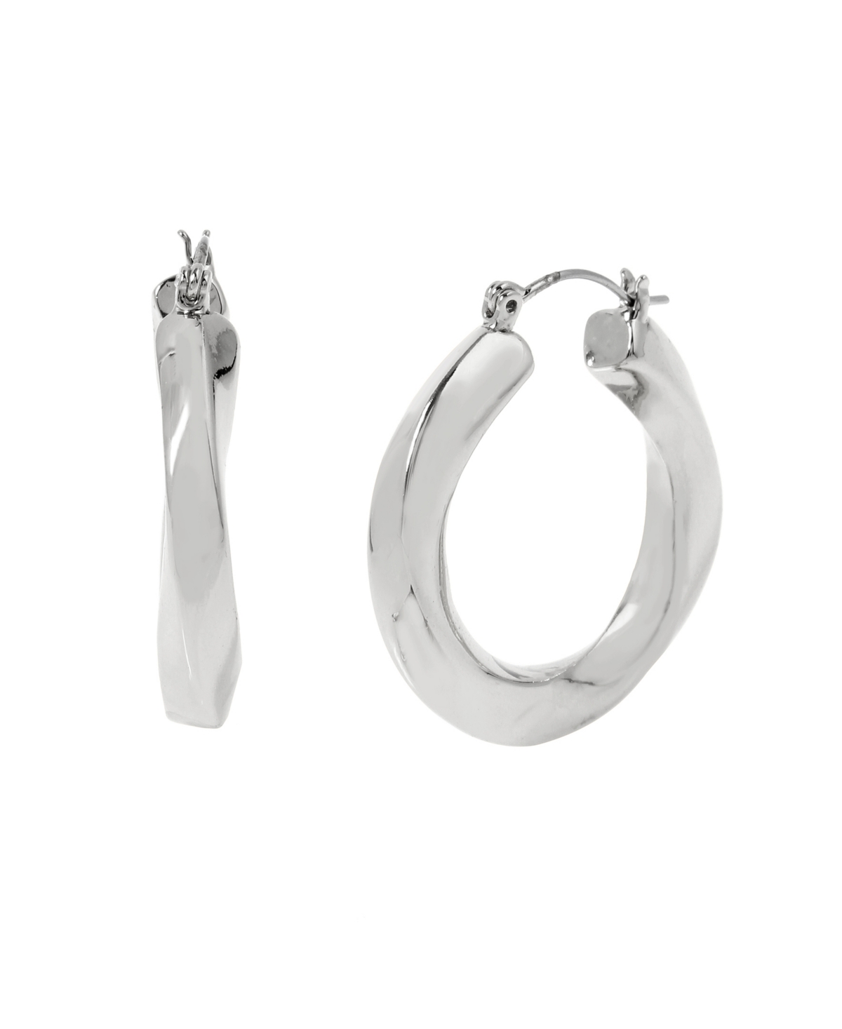 Steve Madden Woven Twist Medium Hoop Earrings In Rhodium