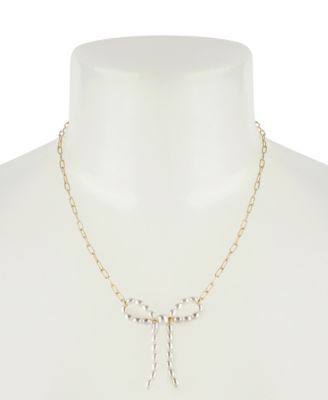Steve Madden Punk Romance Faux Cultivated Pearl Bow Pendant Necklace 3790₽