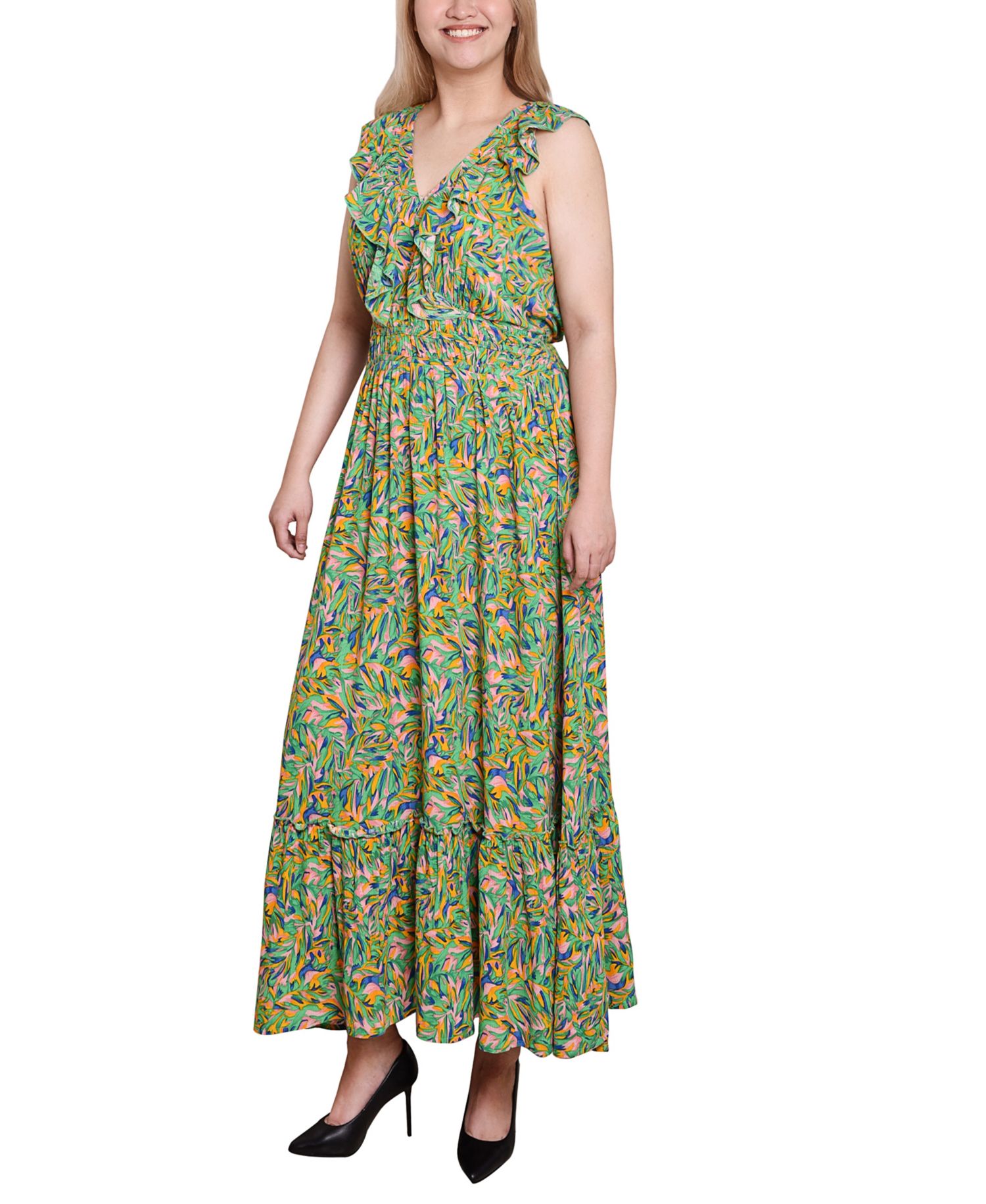 Petite Sleeveless Ruffled Rayon Dress