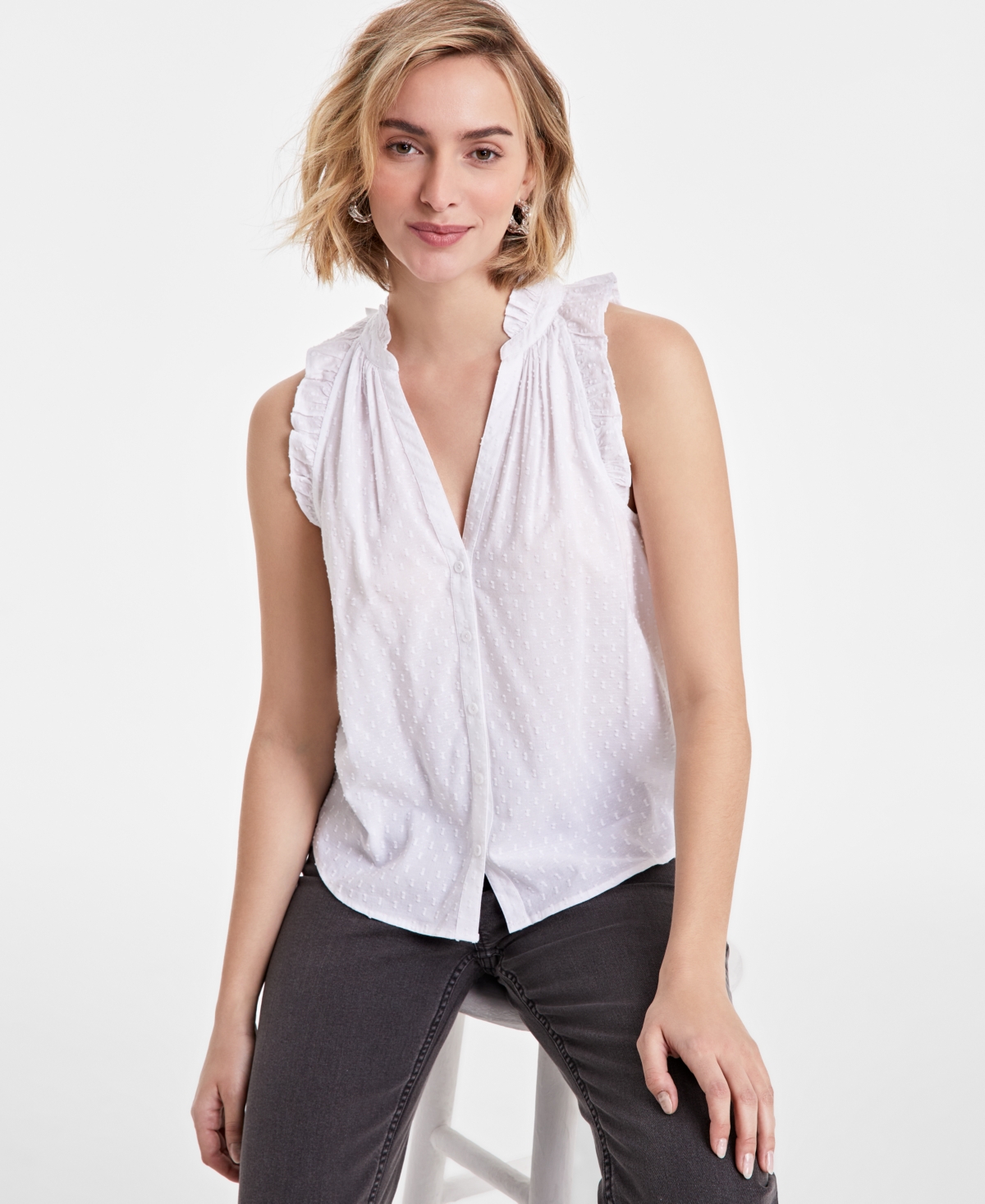 Women's Ruffled V-Neck Sleeveless Top, Exclusively at Macy's - Pale Spring