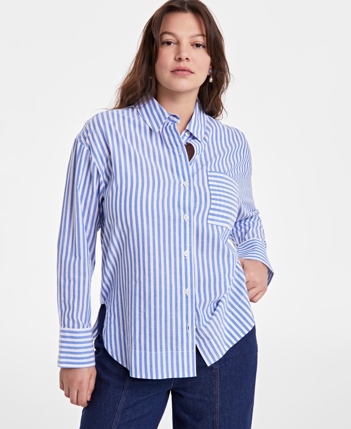 On 34th Women's Cotton Striped Button-front Shirt, Exclusively At Macy's In Seaport Combo