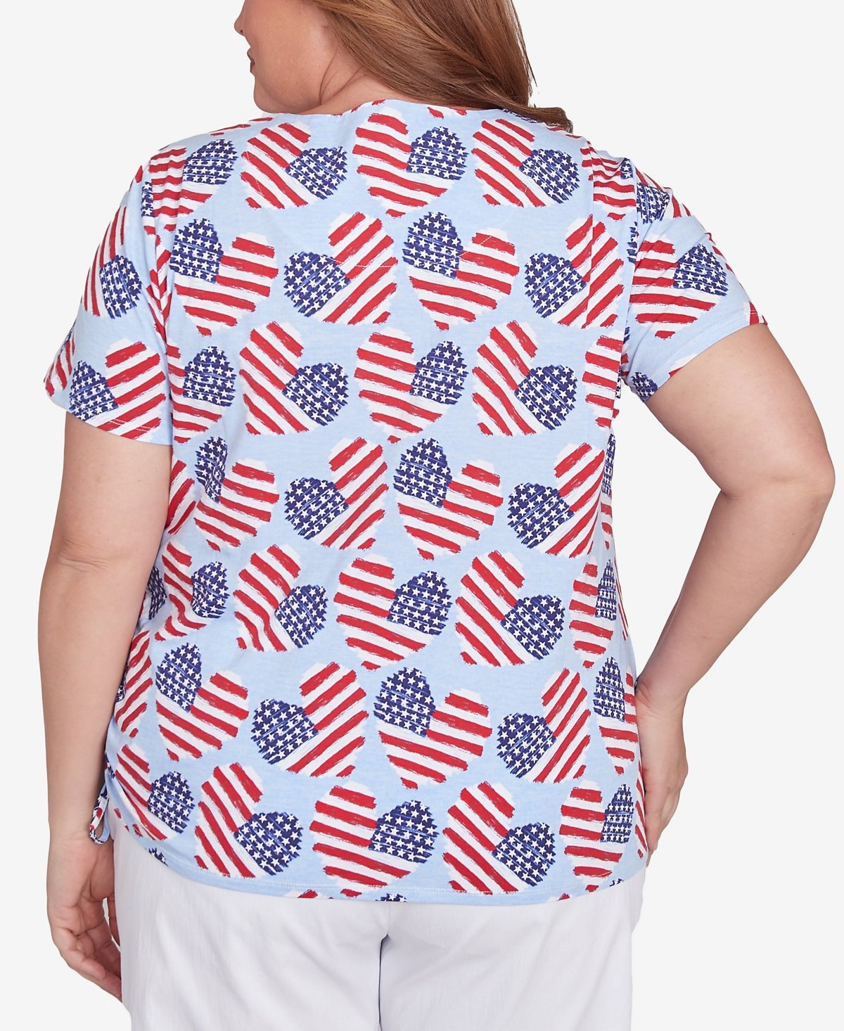Alfred Dunner Plus Size Flag Heart Top With Side Ruching In Blue