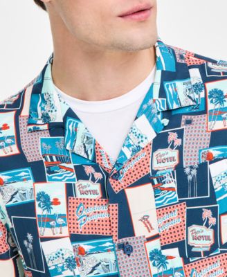 Men's Slim-Fit Tropical-Print Button-Down Camp Shirt