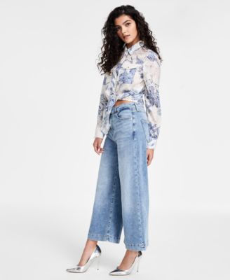 Женская рубашка с завязками Adelaide от GUESS и широкие джинсы-колокольчики