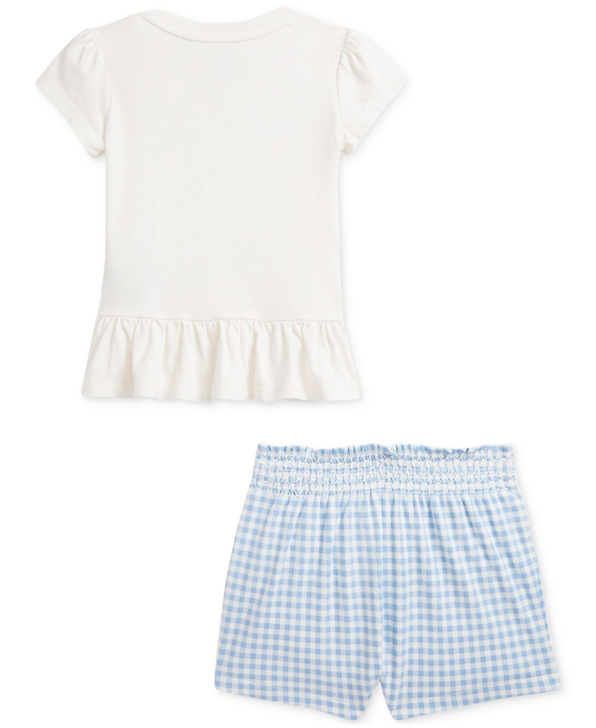 Polo Ralph Lauren Ralph Lauren Cotton Graphic Peplum T-shirt & Gingham Shorts Set In Blue
