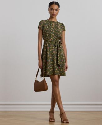 【Lauren Ralph Lauren】Belted ette Pintucked Dress Lauren Ralph Lauren Women's Floral Belted Georgette