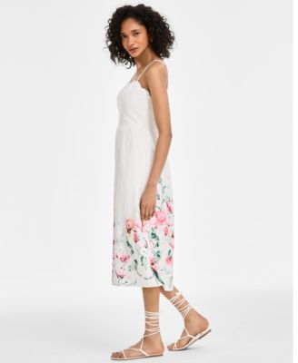 Juniors' Scalloped-Neck Placed Floral Midi Dress