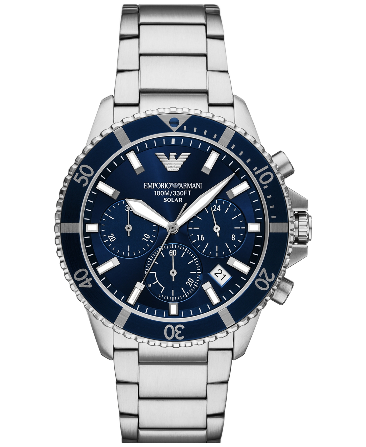 Emporio Armani Men's Chronograph World Explorer Solar Stainless Steel Bracelet Watch 44mm