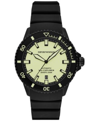 Emporio Armani Men's Automatic Sea Explorer Black Silicone Strap