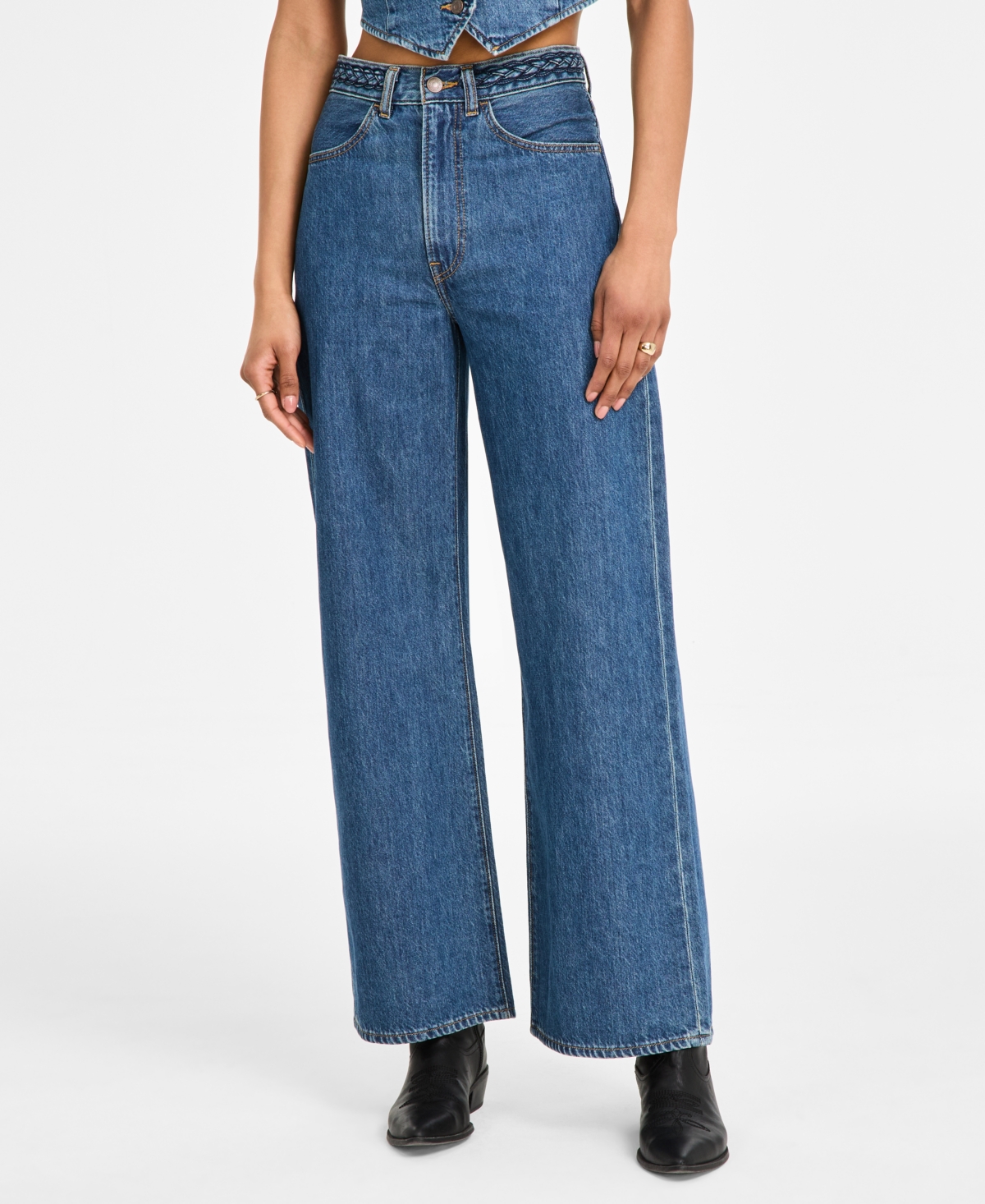 LEVI'S PREMIUM WOMEN'S RIBCAGE WIDE-LEG BRAIDED COTTON JEANS 