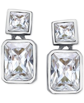 Cubic Zirconia Octagon & Square Drop Earrings in 18k Gold-Plated Sterling Silver