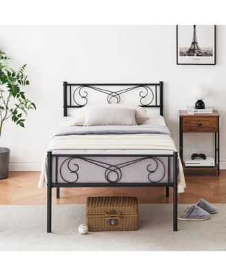 Twin Size Metal Platform Bed Frame with Headboard and Footboard